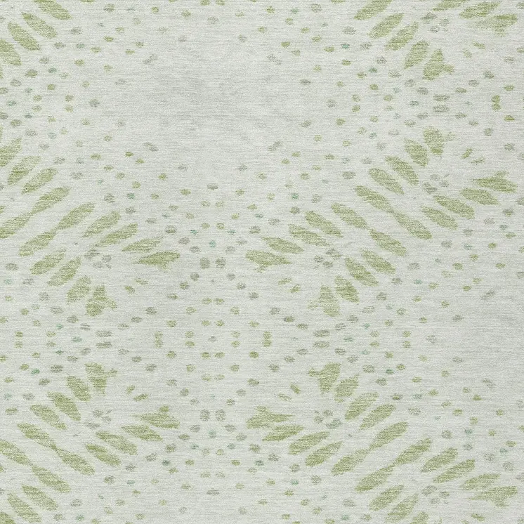 5' X 8' Artichoke Green And Fern Green Floral Washable Indoor Outdoor Area Rug