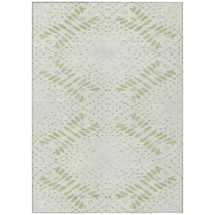 5' X 8' Artichoke Green And Fern Green Floral Washable Indoor Outdoor Area Rug