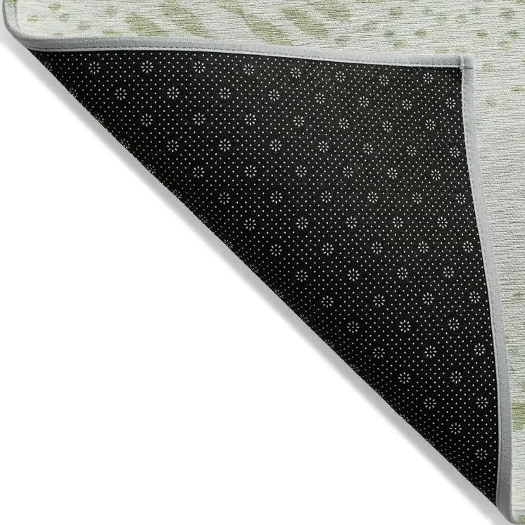 5' X 8' Artichoke Green And Fern Green Floral Washable Indoor Outdoor Area Rug