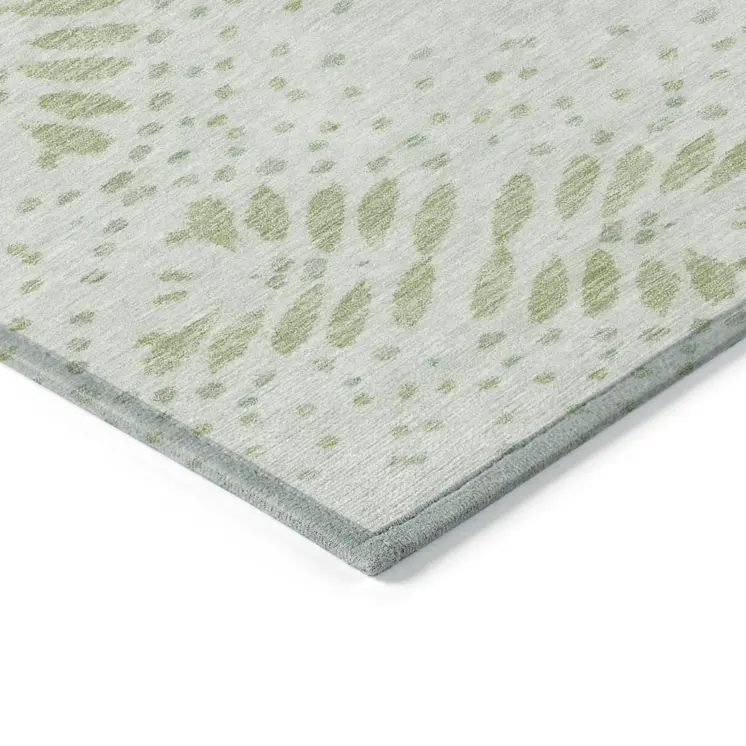 5' X 8' Artichoke Green And Fern Green Floral Washable Indoor Outdoor Area Rug