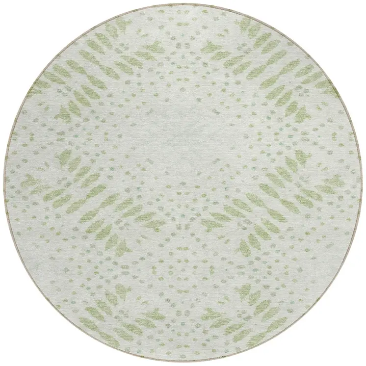 8' Artichoke Green And Fern Green Round Floral Washable Indoor Outdoor Area Rug