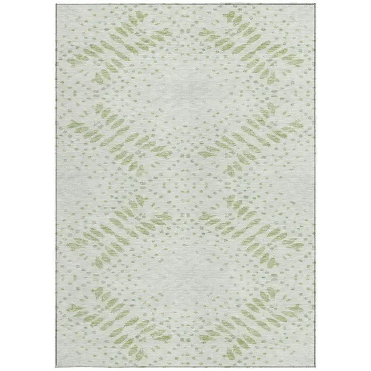 8' X 10' Artichoke Green And Fern Green Floral Washable Indoor Outdoor Area Rug