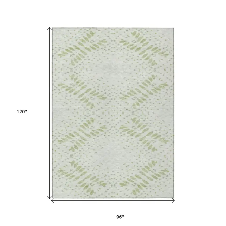 8' X 10' Artichoke Green And Fern Green Floral Washable Indoor Outdoor Area Rug