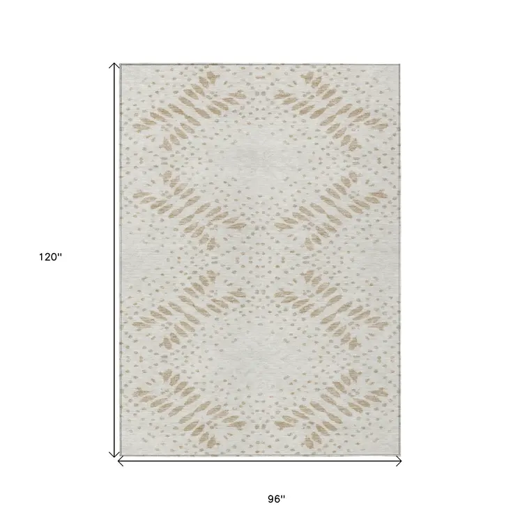 8' X 10' Beige Taupe And Tan Floral Washable Indoor Outdoor Area Rug