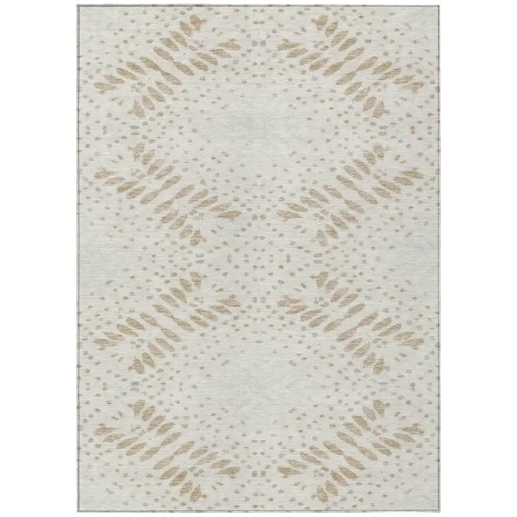 8' X 10' Beige Taupe And Tan Floral Washable Indoor Outdoor Area Rug