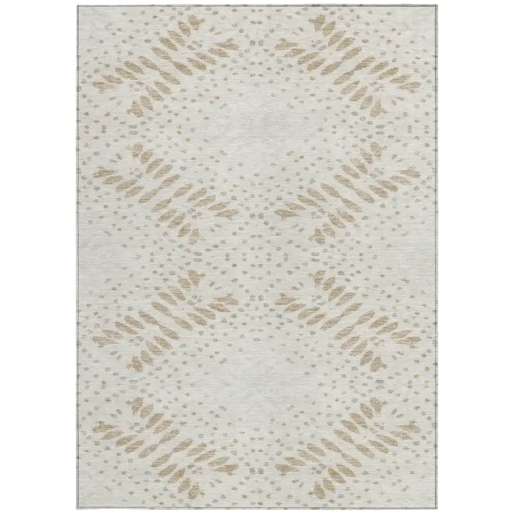 8' X 10' Beige Taupe And Tan Floral Washable Indoor Outdoor Area Rug