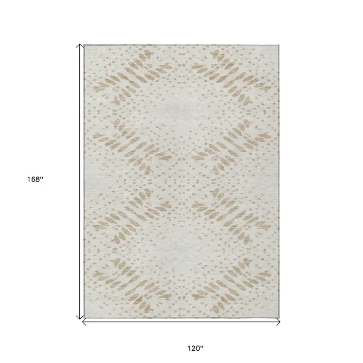 10' X 14' Beige Taupe And Tan Floral Washable Indoor Outdoor Area Rug
