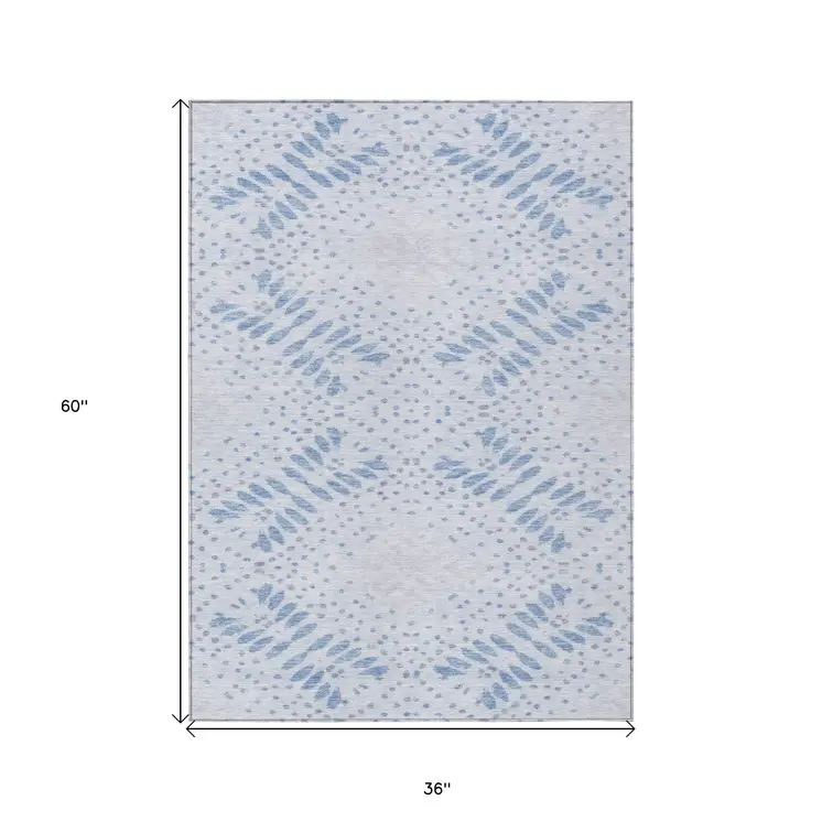 3' X 5' Denim Blue And Sky Blue Floral Washable Indoor Outdoor Area Rug