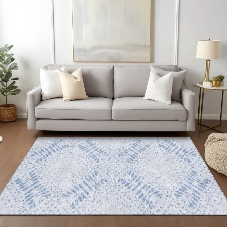 3' X 5' Denim Blue And Sky Blue Floral Washable Indoor Outdoor Area Rug