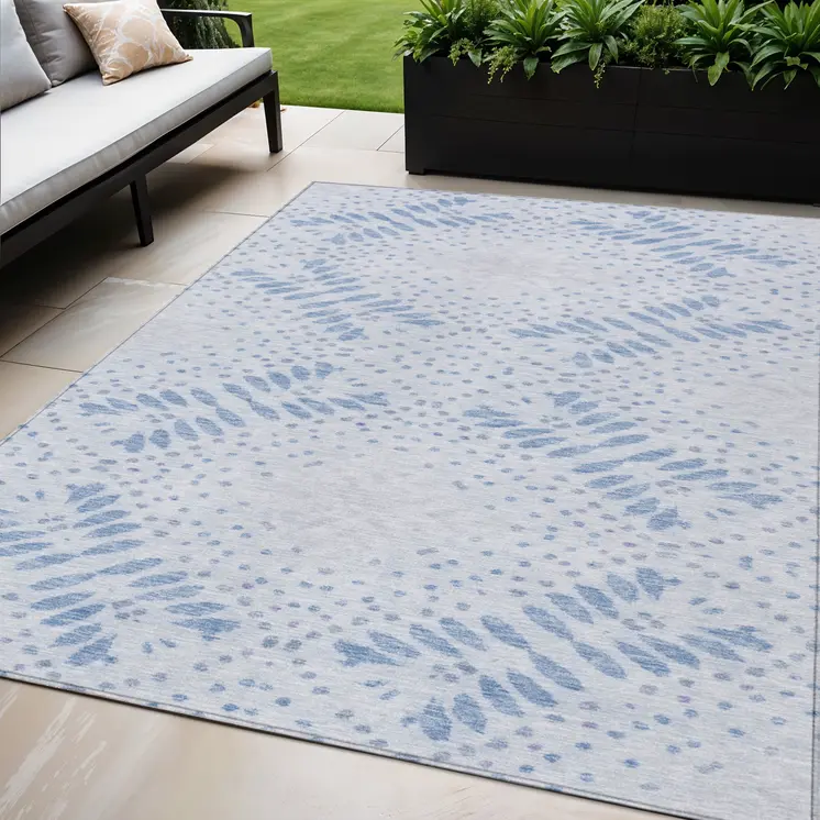 5' X 8' Denim Blue And Sky Blue Floral Washable Indoor Outdoor Area Rug