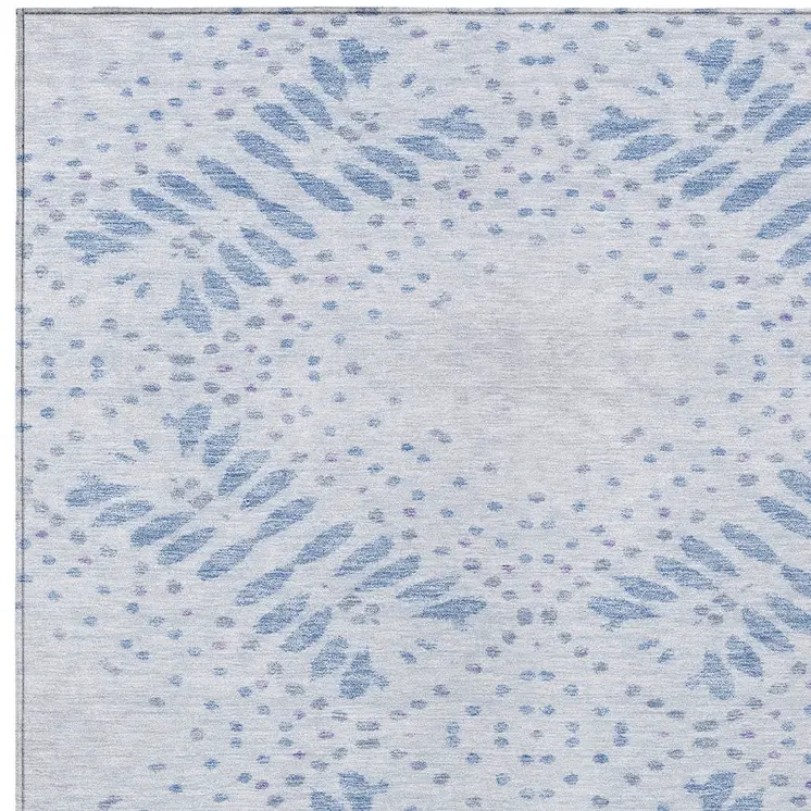 5' X 8' Denim Blue And Sky Blue Floral Washable Indoor Outdoor Area Rug