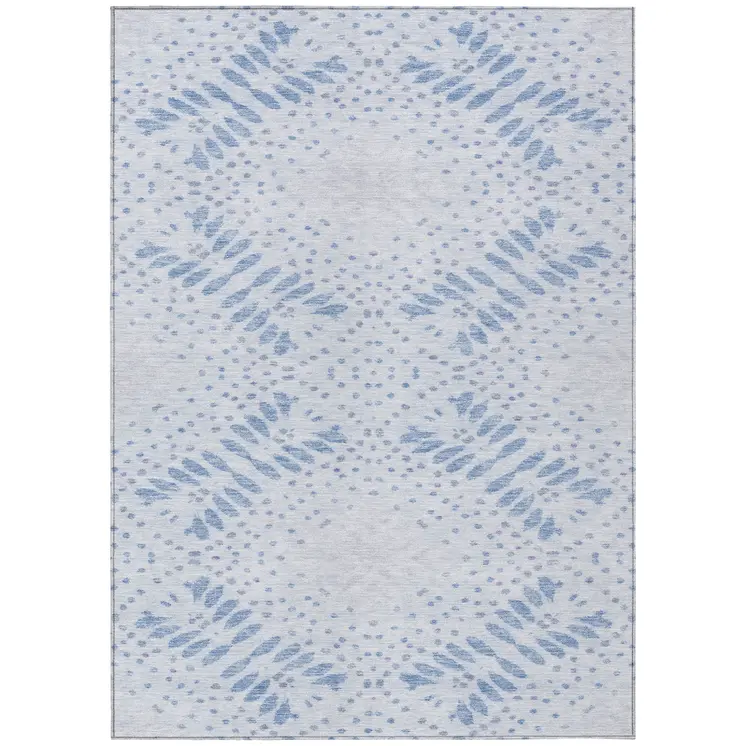 5' X 8' Denim Blue And Sky Blue Floral Washable Indoor Outdoor Area Rug