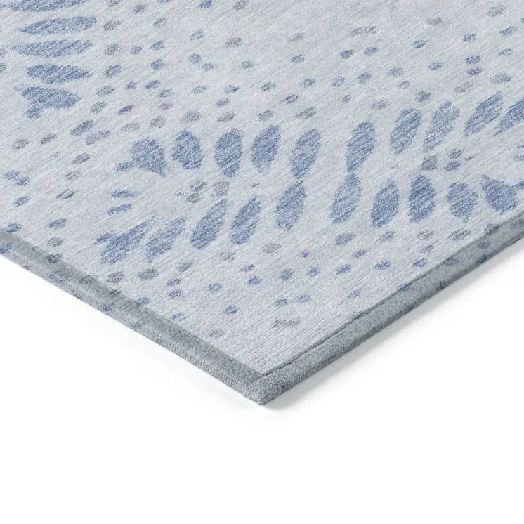 5' X 8' Denim Blue And Sky Blue Floral Washable Indoor Outdoor Area Rug