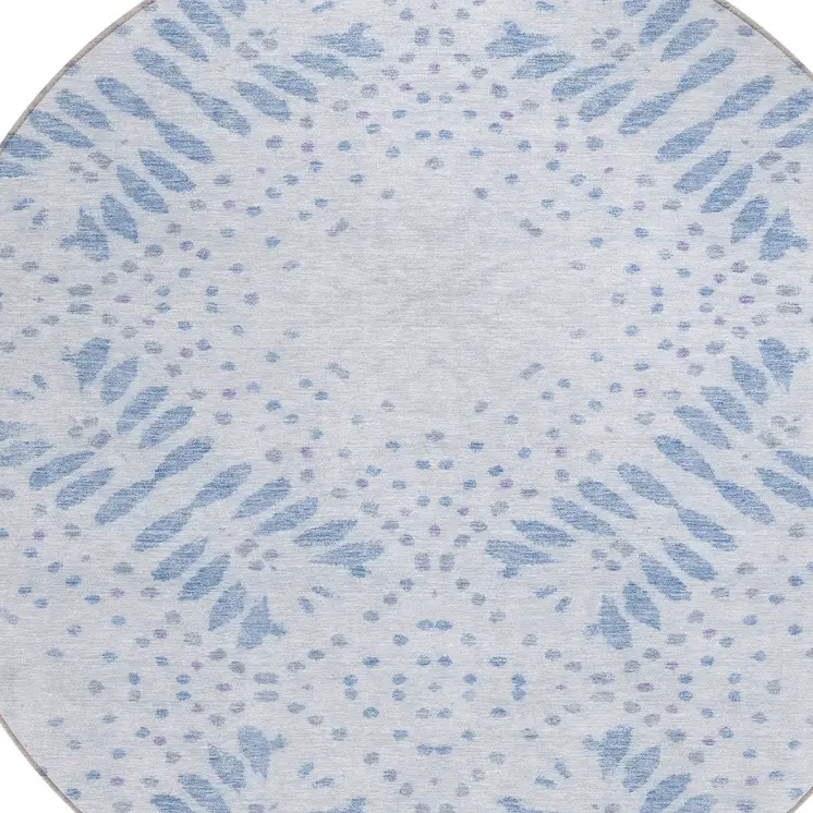 8' Denim Blue And Sky Blue Round Floral Washable Indoor Outdoor Area Rug