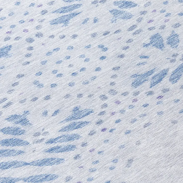 8' Denim Blue And Sky Blue Round Floral Washable Indoor Outdoor Area Rug