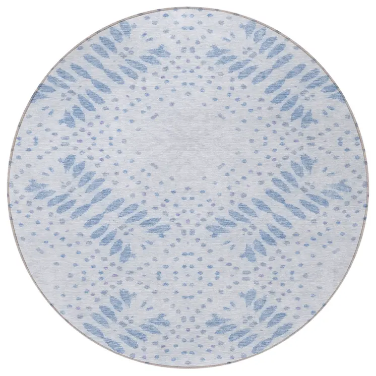 8' Denim Blue And Sky Blue Round Floral Washable Indoor Outdoor Area Rug