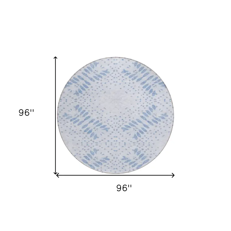 8' Denim Blue And Sky Blue Round Floral Washable Indoor Outdoor Area Rug