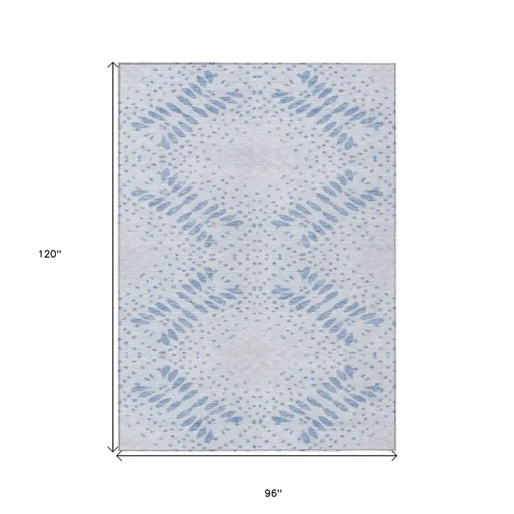 8' X 10' Denim Blue And Sky Blue Floral Washable Indoor Outdoor Area Rug