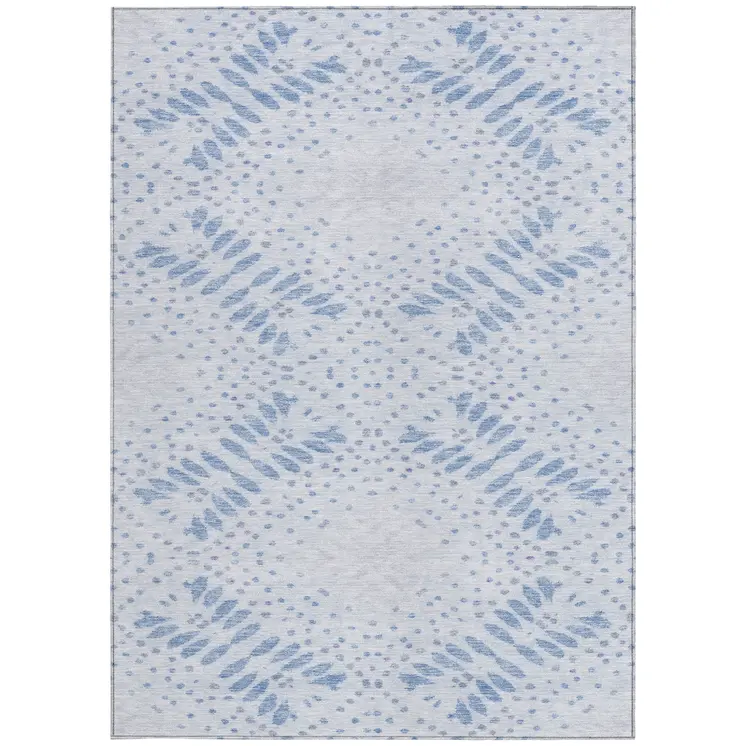 8' X 10' Denim Blue And Sky Blue Floral Washable Indoor Outdoor Area Rug