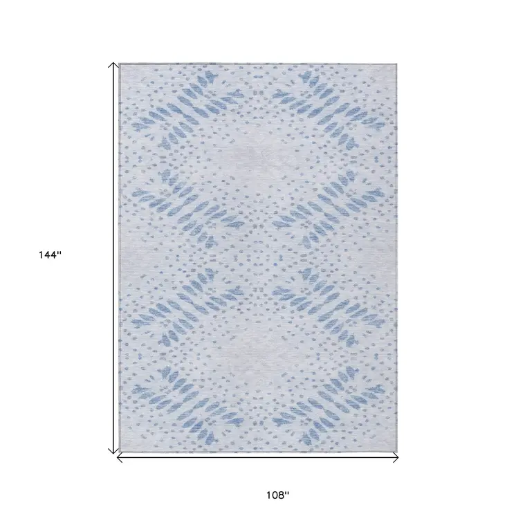 9' X 12' Denim Blue And Sky Blue Floral Washable Indoor Outdoor Area Rug