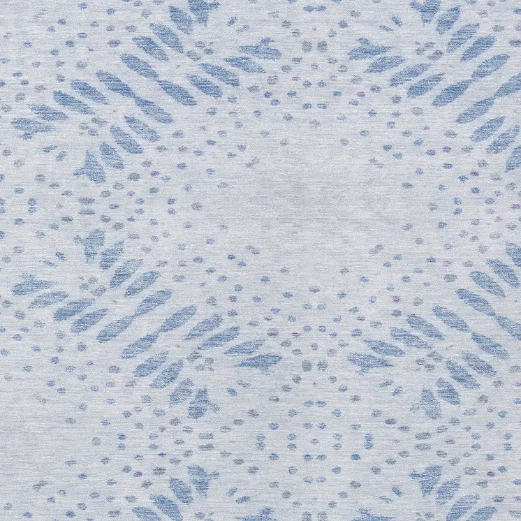 9' X 12' Denim Blue And Sky Blue Floral Washable Indoor Outdoor Area Rug