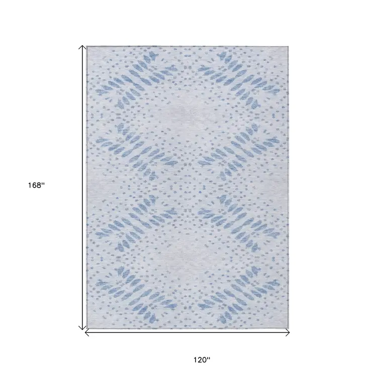 10' X 14' Denim Blue And Sky Blue Floral Washable Indoor Outdoor Area Rug