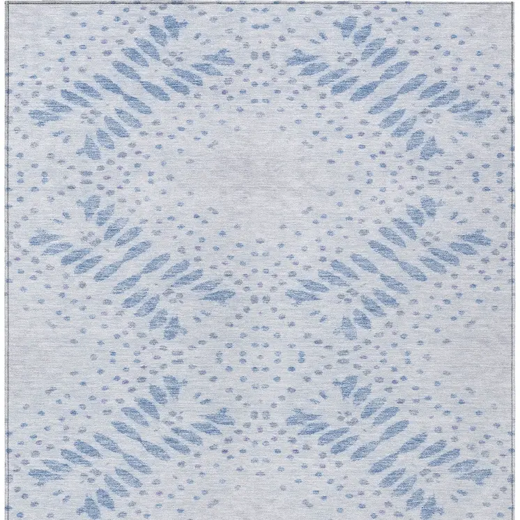10' X 14' Denim Blue And Sky Blue Floral Washable Indoor Outdoor Area Rug