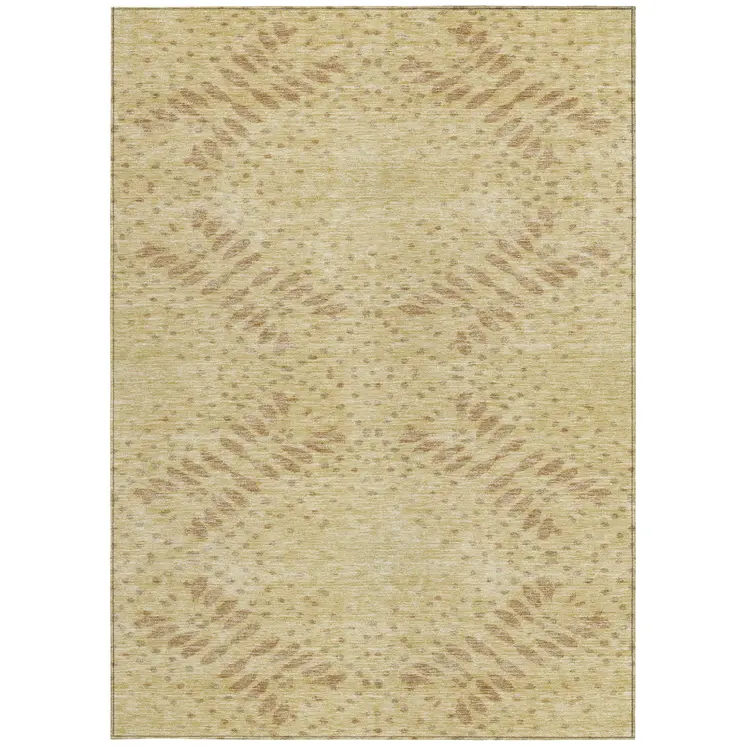 3' X 5' Gold Beige And Taupe Floral Washable Indoor Outdoor Area Rug