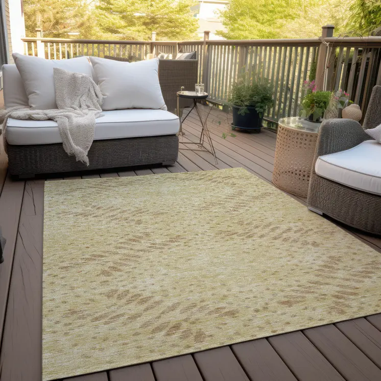 8' X 10' Gold Beige And Taupe Floral Washable Indoor Outdoor Area Rug