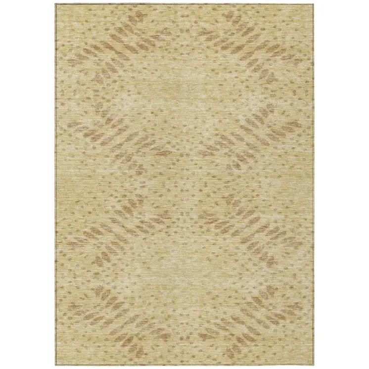 9' X 12' Gold Beige And Taupe Floral Washable Indoor Outdoor Area Rug