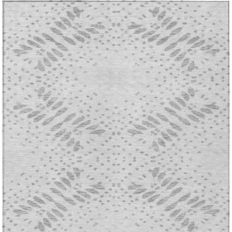 3' X 5' Gray And Silver Floral Washable Indoor Outdoor Area Rug