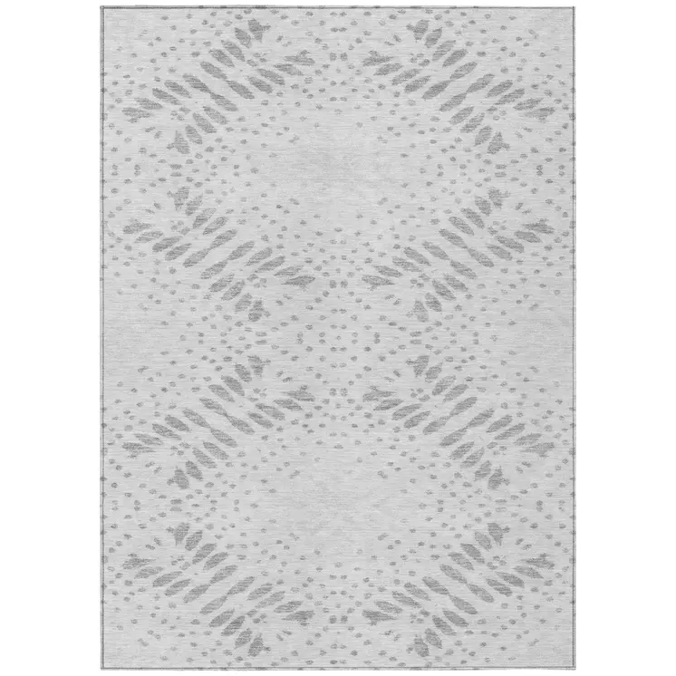 3' X 5' Gray And Silver Floral Washable Indoor Outdoor Area Rug
