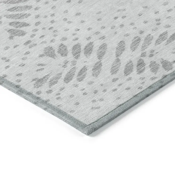 3' X 5' Gray And Silver Floral Washable Indoor Outdoor Area Rug