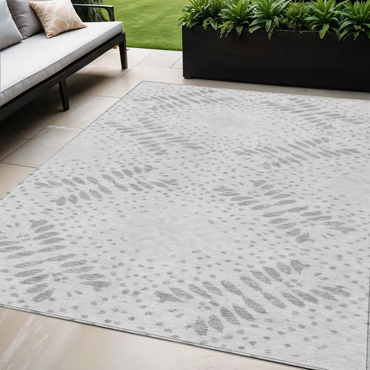 5' X 8' Gray And Silver Floral Washable Indoor Outdoor Area Rug