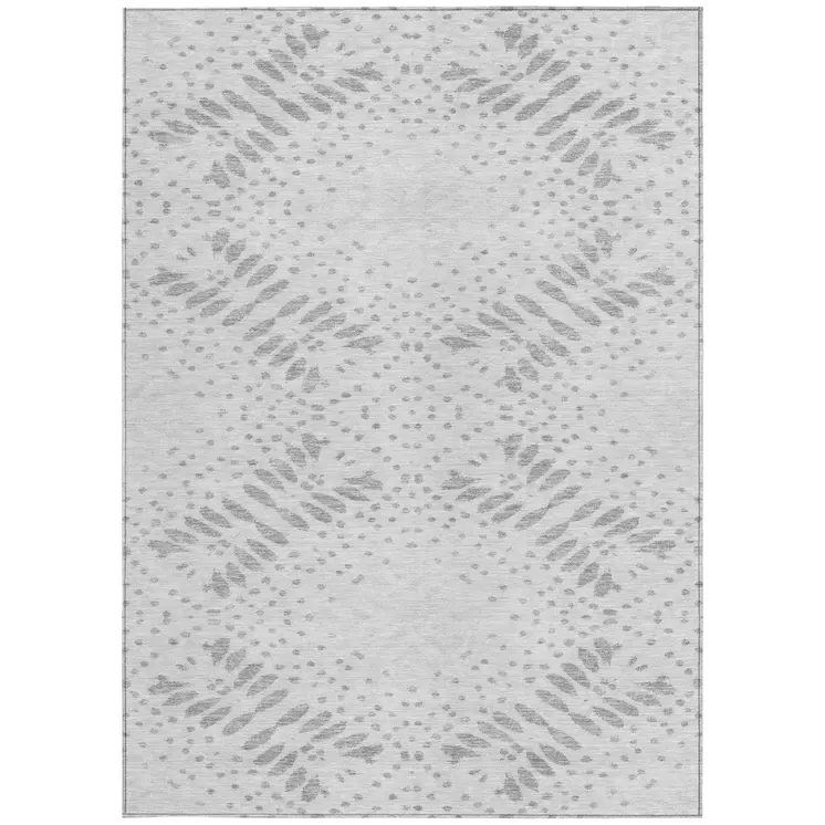 10' X 14' Gray And Silver Floral Washable Indoor Outdoor Area Rug