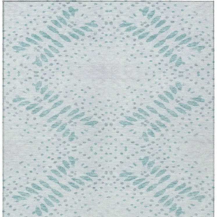 3' X 5' Teal Blue And Aqua Floral Washable Indoor Outdoor Area Rug