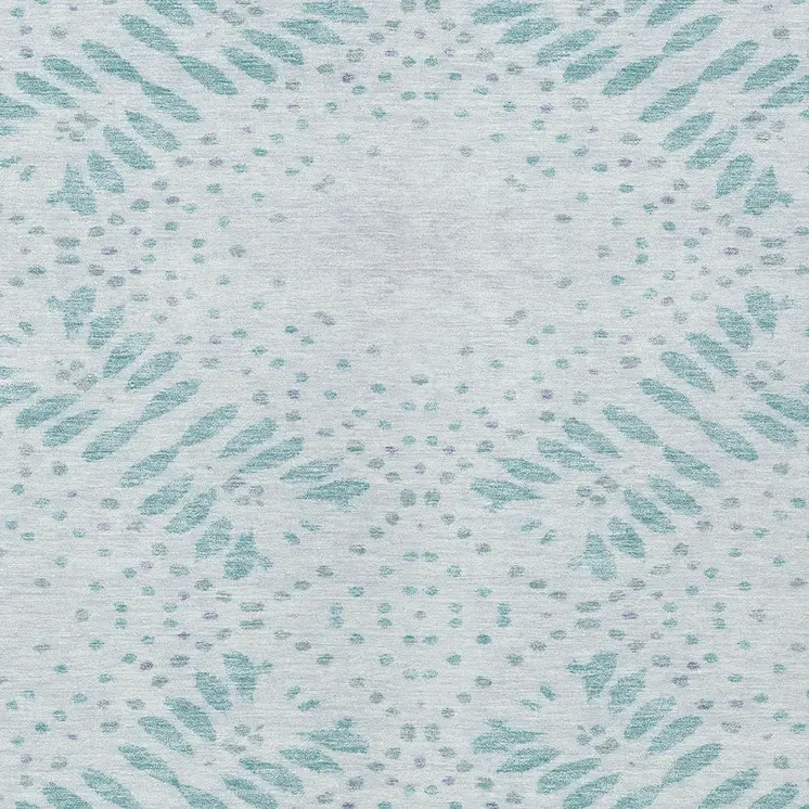 3' X 5' Teal Blue And Aqua Floral Washable Indoor Outdoor Area Rug
