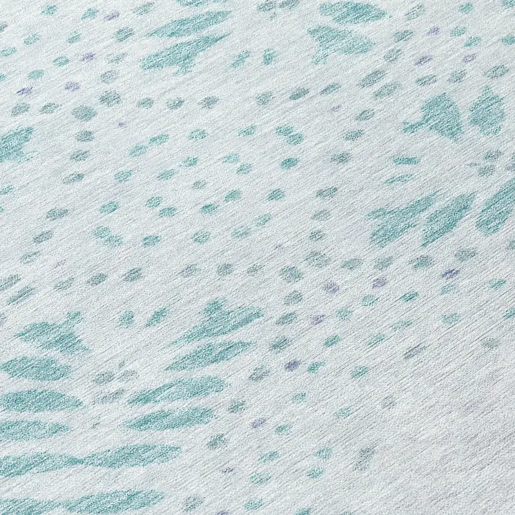 8' Teal Blue And Aqua Round Floral Washable Indoor Outdoor Area Rug