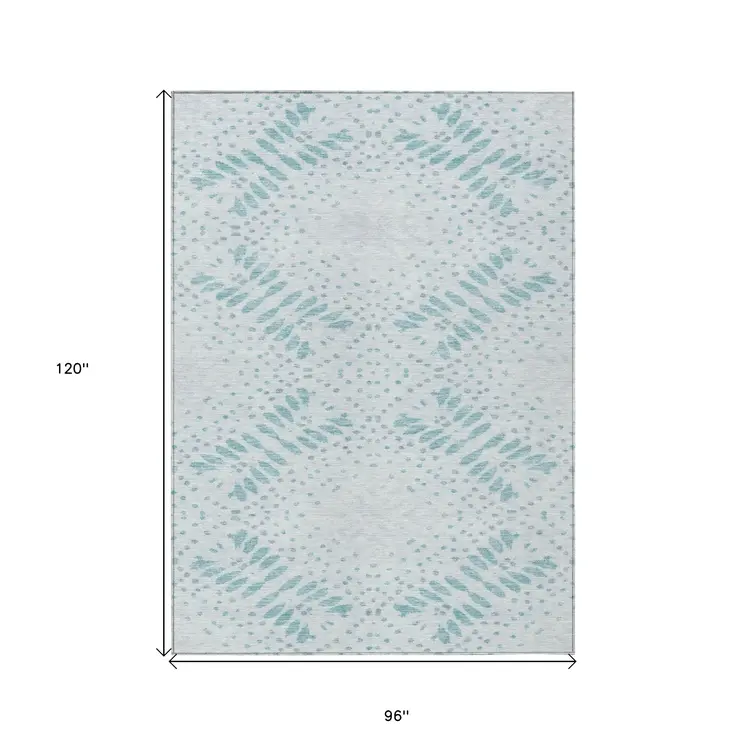 8' X 10' Teal Blue And Aqua Floral Washable Indoor Outdoor Area Rug