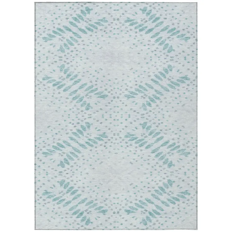 8' X 10' Teal Blue And Aqua Floral Washable Indoor Outdoor Area Rug