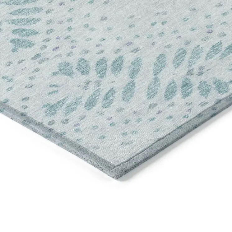 8' X 10' Teal Blue And Aqua Floral Washable Indoor Outdoor Area Rug