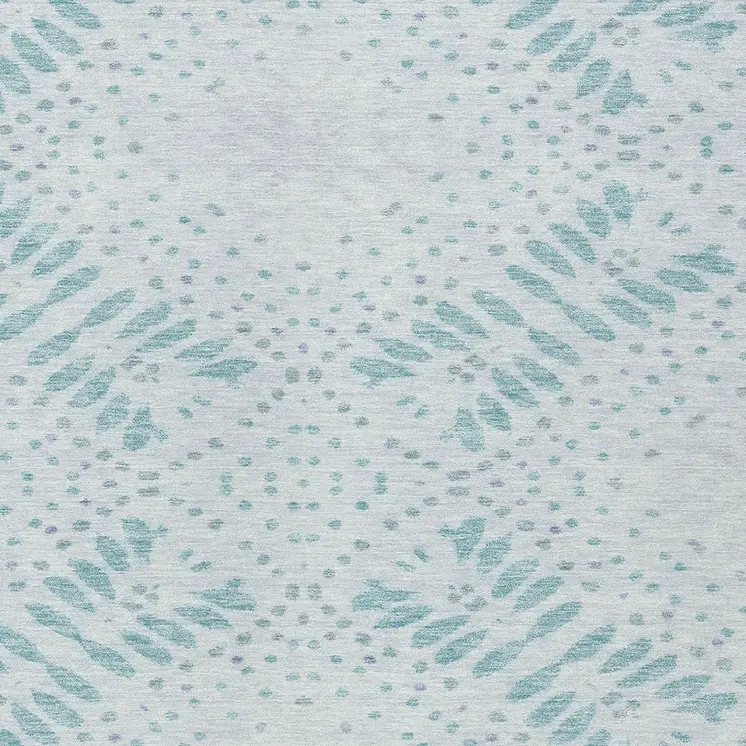 9' X 12' Teal Blue And Aqua Floral Washable Indoor Outdoor Area Rug