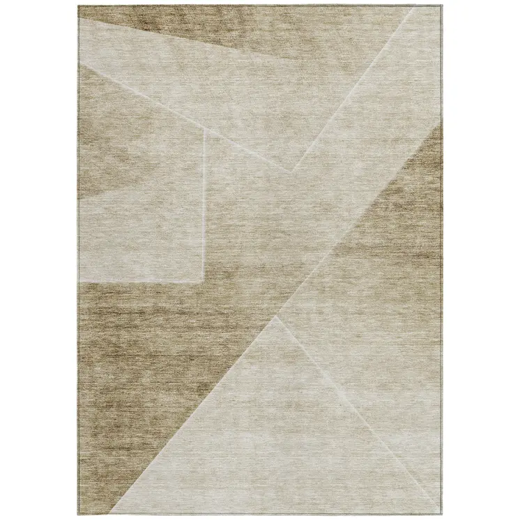 5' X 8' Beige Tan And Ivory Abstract Washable Indoor Outdoor Area Rug