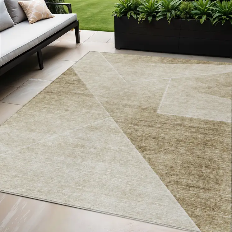 5' X 8' Beige Tan And Ivory Abstract Washable Indoor Outdoor Area Rug