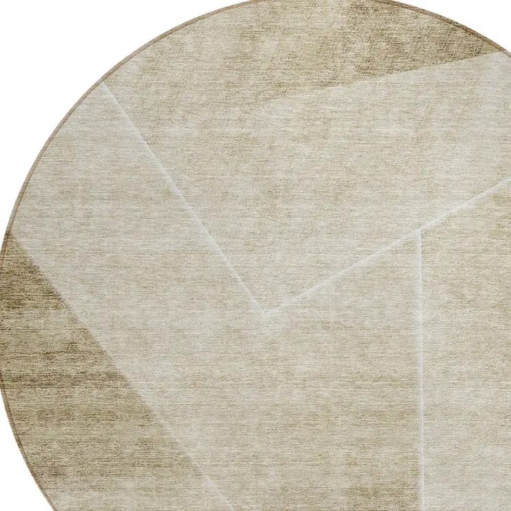8' Beige Tan And Ivory Round Abstract Washable Indoor Outdoor Area Rug