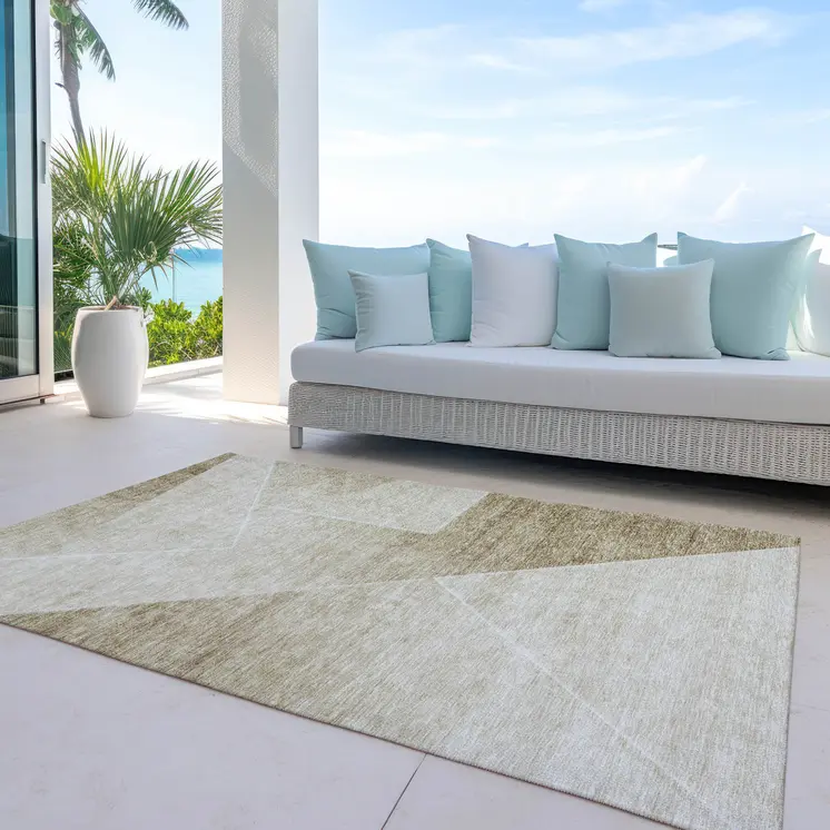 8' X 10' Beige Tan And Ivory Abstract Washable Indoor Outdoor Area Rug