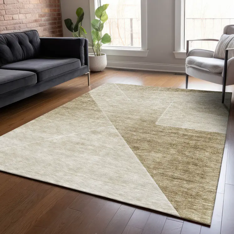 8' X 10' Beige Tan And Ivory Abstract Washable Indoor Outdoor Area Rug