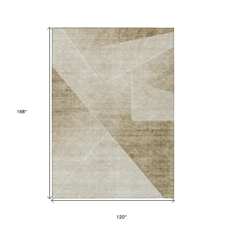 10' X 14' Beige Tan And Ivory Abstract Washable Indoor Outdoor Area Rug