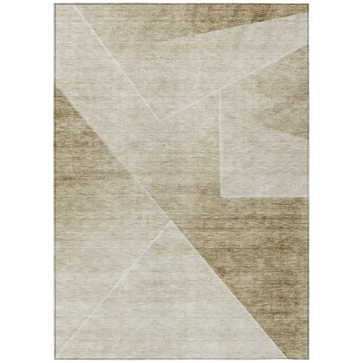 10' X 14' Beige Tan And Ivory Abstract Washable Indoor Outdoor Area Rug