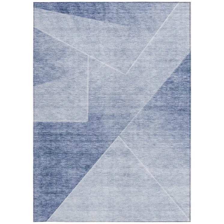 5' X 8' Navy Blue And Denim Blue Abstract Washable Indoor Outdoor Area Rug